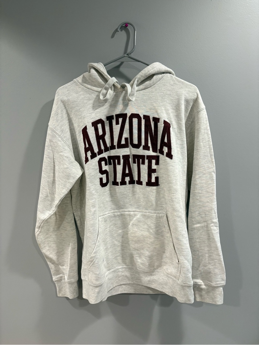Russell Athletic Light Gray Arizona State Crewneck Hoodie with Maroon Lettering